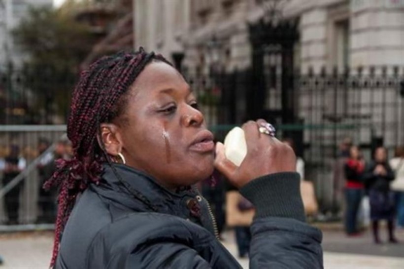 Picture of Janet Alder at a protest 